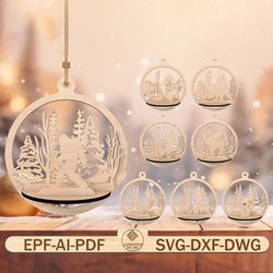 christmas deer ornament laser cut file svg,deer forest ornament svg,christmas ball ornament svg