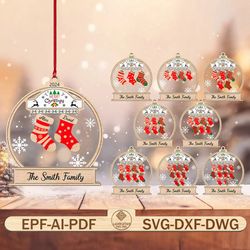 merry christmas family ornament personalized svg, family name stocking ornament svg ,christmas ornament svg