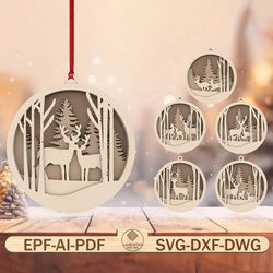 deer forest ornament svg,christmas deer ornament laser cut file svg,christmas ball ornament svg