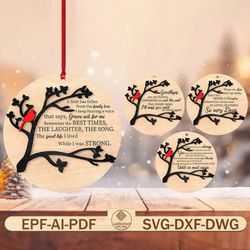 memorial christmas ornament laser cut files, christmas ornament svg, cardinal memorial ornament svg
