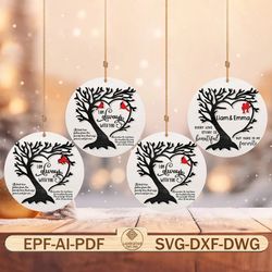 christmas ornament svg, memorial christmas ornament laser cut files, cardinal memorial ornament svg