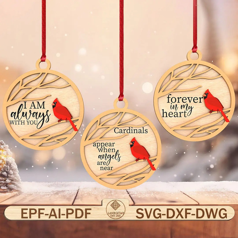Cardinal Memorial Ornament Svg Memorial Christmas Ornament Laser Cut Files Christmas Ornament Svg 0