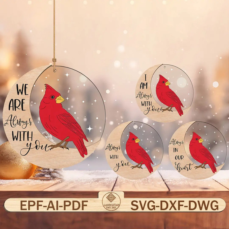 Cardinal Memorial Ornament SvgMemorial Christmas Ornament Laser Cut FilesChristmas Ornament Svg Car 0