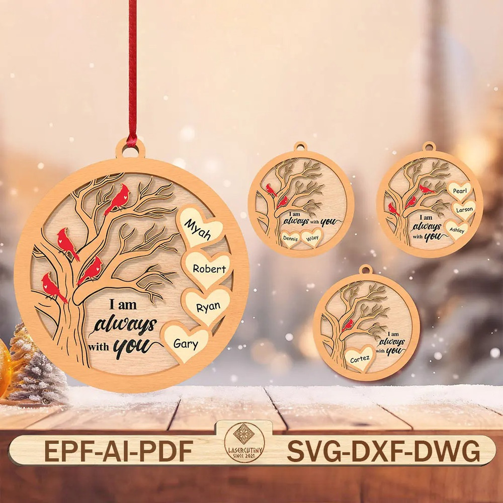 Memorial Christmas Ornament Laser Cut FilesCardinal Memorial Ornament SvgChristmas Ornament Svg Car 0