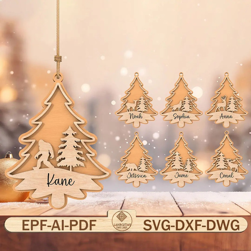 Personalized Animal Forest Ornament SvgChristmas Tree Ornament Laser Cut File SvgChristmas Ball Orn 0