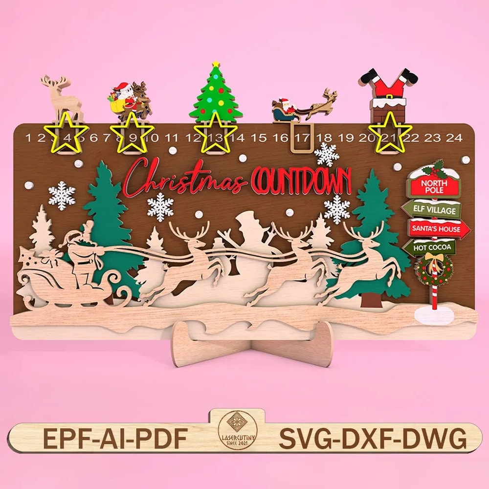 Christmas Countdown Standing Cut File SVGDay Until Christmas SvgChristmas Scene Sliding Calendar Sv 0