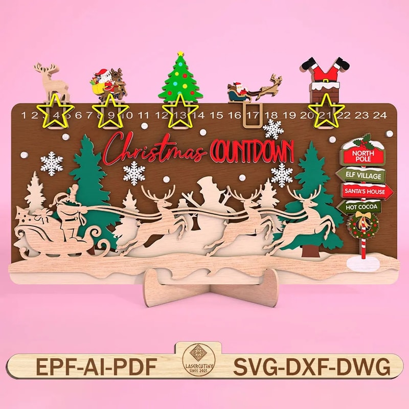 Christmas Countdown Standing Cut File SVGDay Until Christmas SvgChristmas Scene Sliding Calendar Sv 0