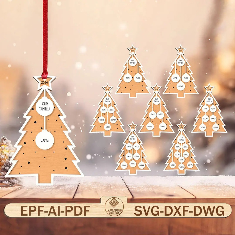 Personalized Christmas Family Ornament Laser Cut File Svg Christmas Tree Wood Sign Svg Christmas Or 0