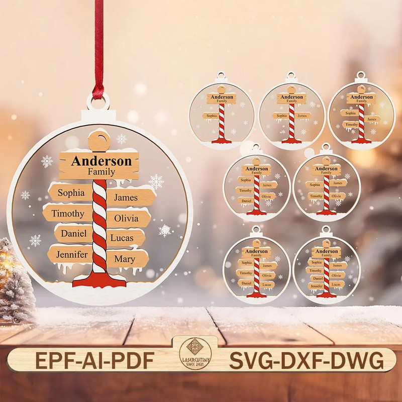 Personalized Christmas Family Ornament Cut File Svg Winter Ornament Svg Christmas Wood Sign Svg Chr 0