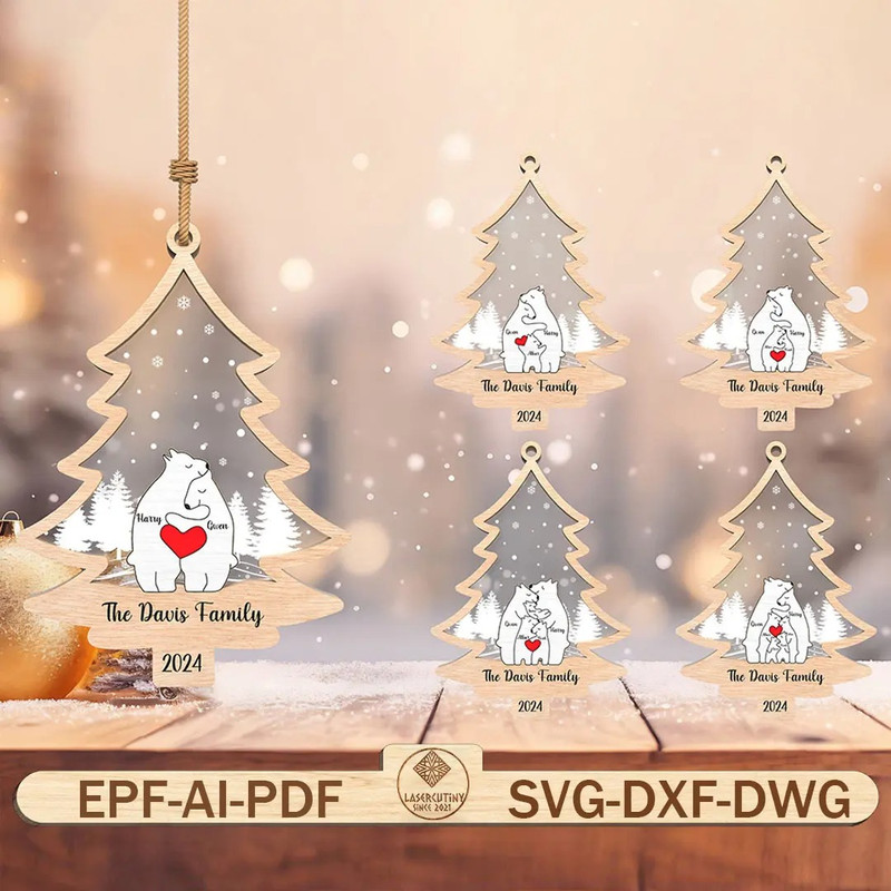 Personalized Family Christmas Ornament SvgFamily Bear Ornament SVG Christmas Tree Ornament Svg Chri 0