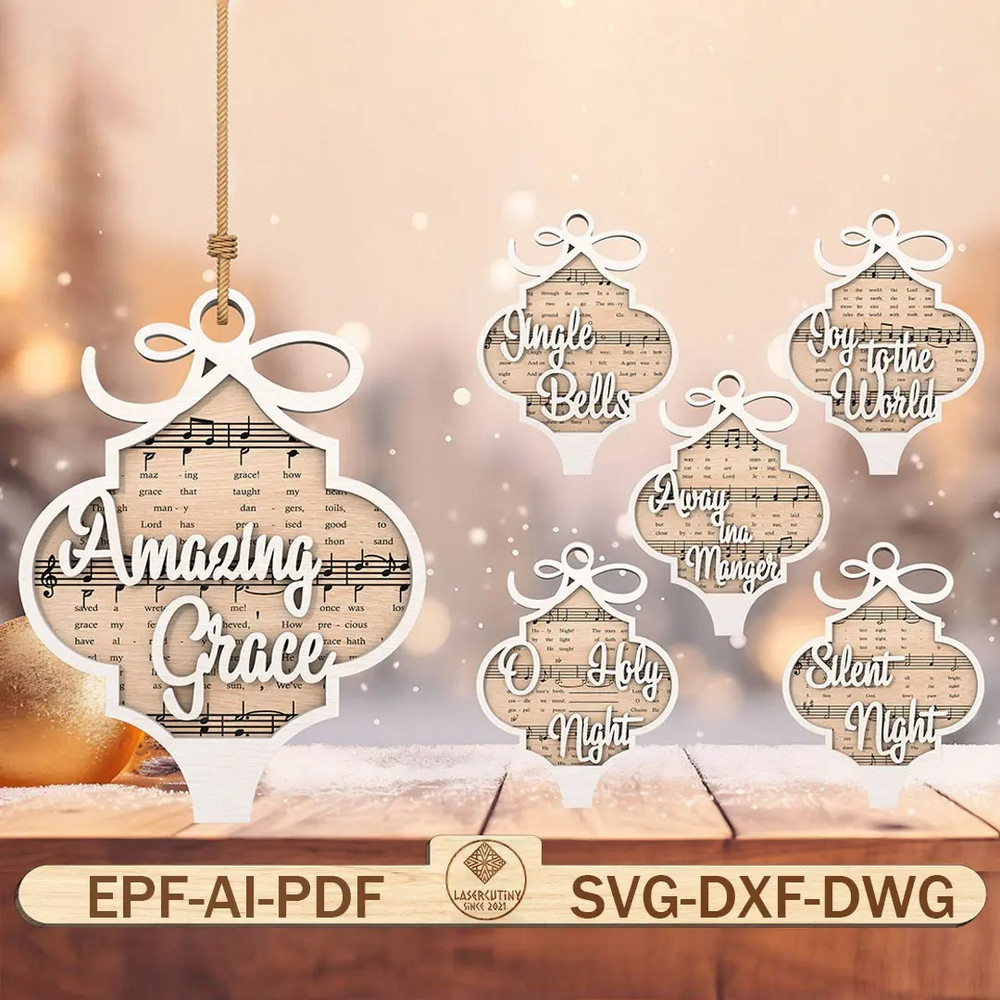 Christmas Sheet Music Ornaments Cut File Svg Christmas Song Ornament Svg Christmas Wood Ornament Sv 0
