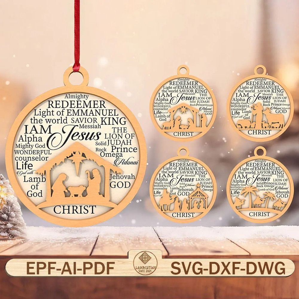 Nativity Scene Ornament Laser Cut File SvgChristmas Ball Ornament SvgChristmas Ornament Svg 0