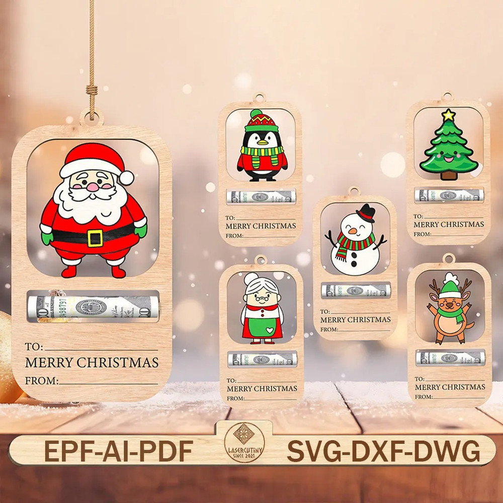 Merry Christmas Money Holder Cut File SvgMoney Holder Ornament Laser Cut FilesSanta Ornament SvgChr 0