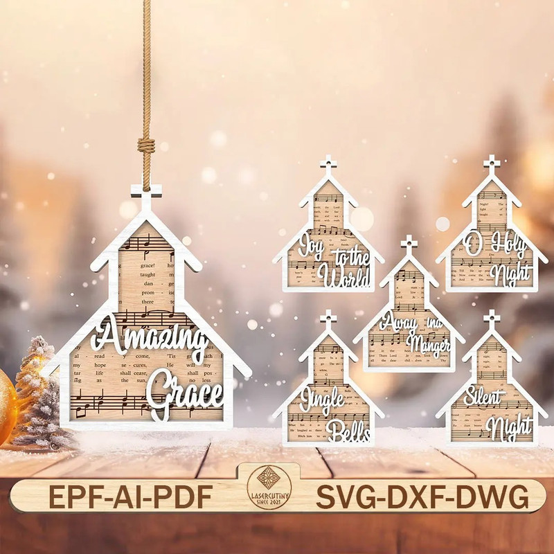 Christmas Church Sheet Music Ornaments Svg Christian Ornament Svg Church Wood Ornament Svg Christma 0