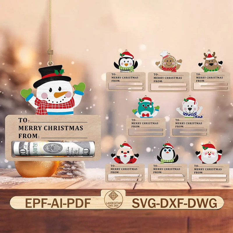 Merry Christmas Money Holder Cut File SvgMoney Holder Ornament Laser Cut Files 0