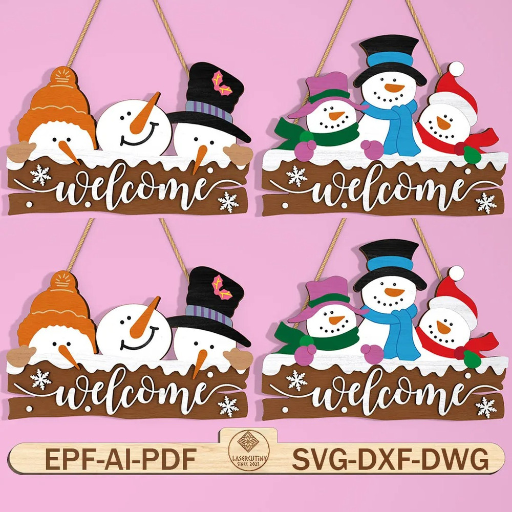 Sign Door Svg Door Hanger Svg Lasercut File Svg Welcome Svg Christmas Snowman Svg Christmas Welcome 0