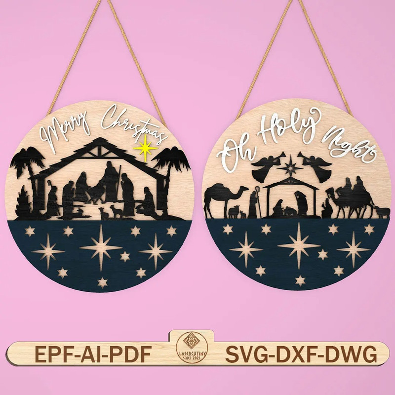 Nativity Christmas Welcome Sign SVG Nativity Door Sign Laser Cut File Svg Nativity Scene Door Hange 0