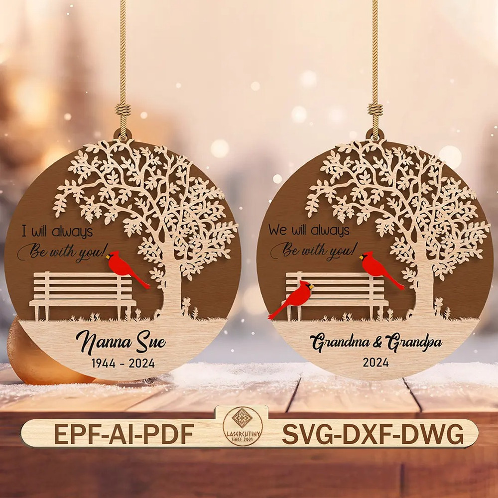Memorial Christmas Ornament Laser Cut Files Cardinal Memorial Ornament Svg Christmas Ornament Svg 0