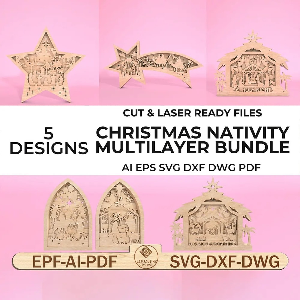 Bundle 3D Multilayer Christmas Nativity Scene Cut Files SvgNativity Laser Cut File SvgNativity Scen 0