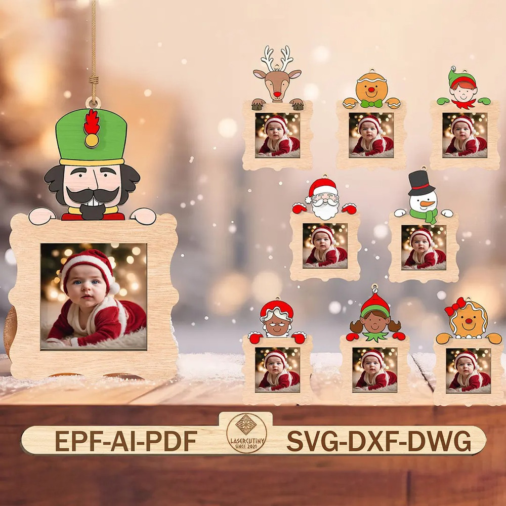 Personalized Christmas Photo Ornament Svg Merry Christmas Character Decor Svg 0