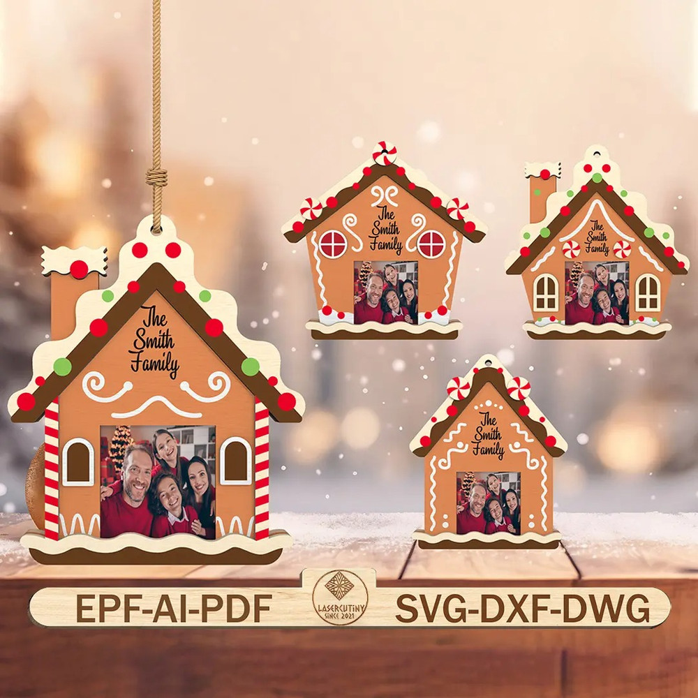 Personalized Family Name Ornament Svg Customize Photo Frame Svg Merry Christmas Svg Lasercut File S 0