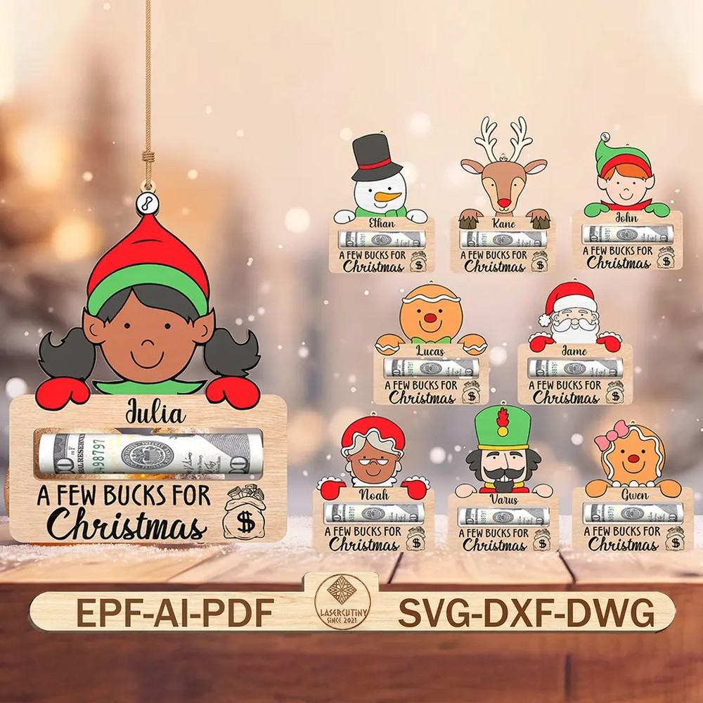 Personalized Money Holder Ornament Svg Customize Name Cash Holder Svg Merry Christmas Character Svg 0
