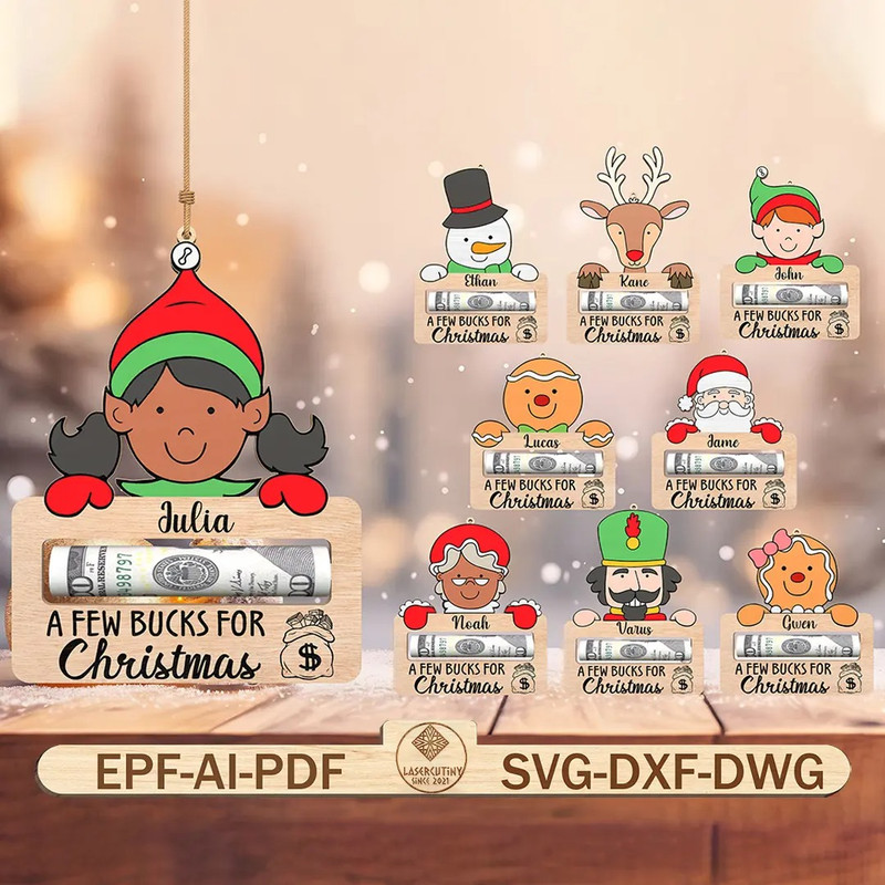 Personalized Money Holder Ornament Svg Customize Name Cash Holder Svg Merry Christmas Character Svg 0