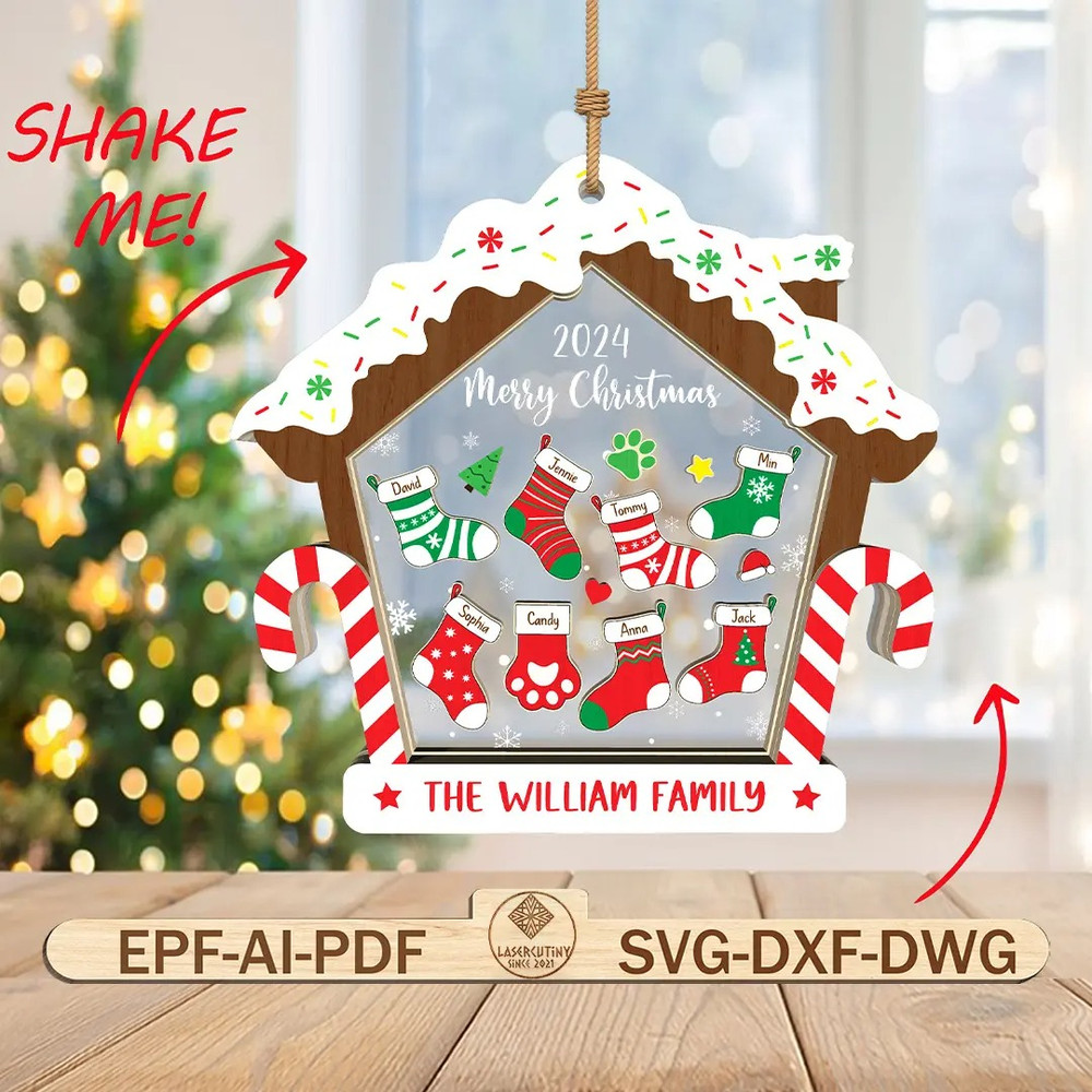 Personalized Gingerbread House Ornament SVG 4D Shaker Ornament Svg Christmas Socks Ornament Svg Chr 0
