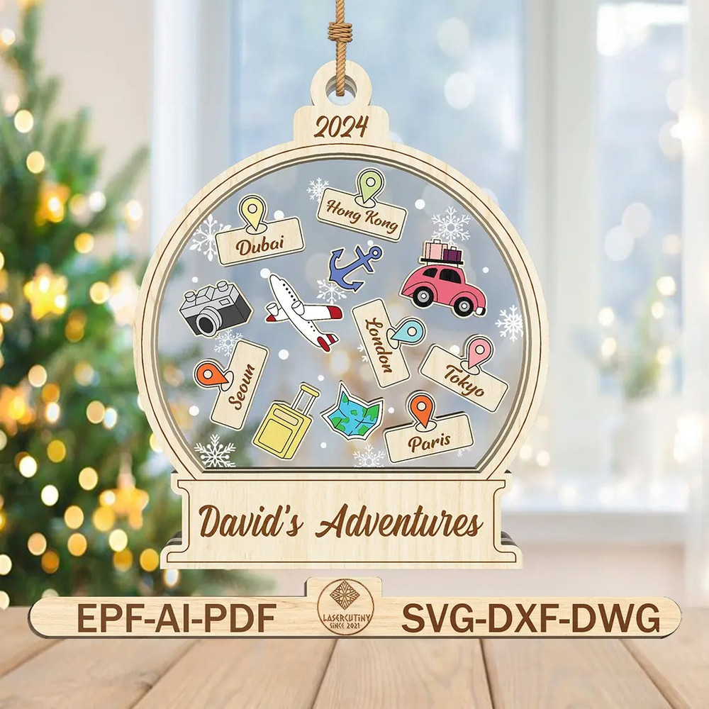 Personalized Travel Snowglobe Ornament SVG 4D Shaker Ornament Svg Christmas Gift For Adventure Trav 0