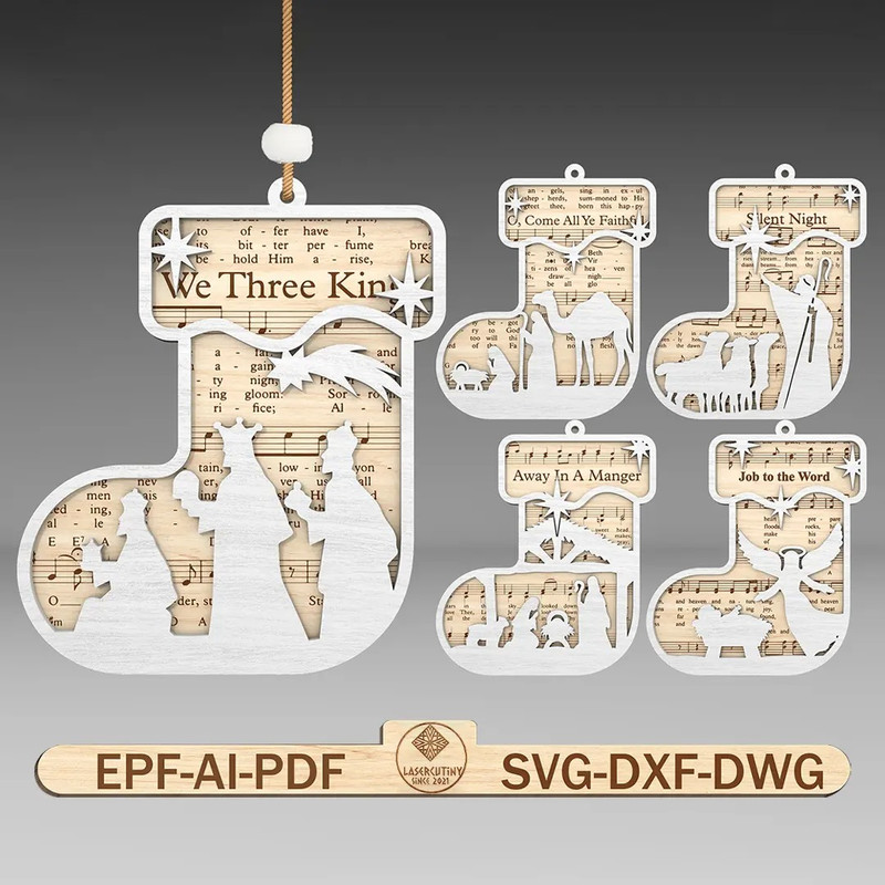 Music Sheet Nativity Ornaments Svg Christmas Ornament SvgChristian Ornament Svg Nativity Scene Orna 0