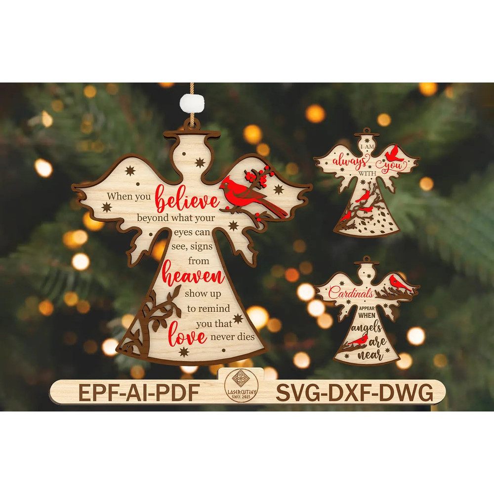 Angel Cardinal Christmas Ornament Laser Cut Files Angel Ornament SvgMemorial Ornament Svg Christmas 0