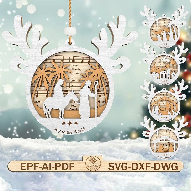 Music Sheet Nativity Ornaments Cutfile Svg Christmas Deer Ornament Svg Christian Ornament Svg 0