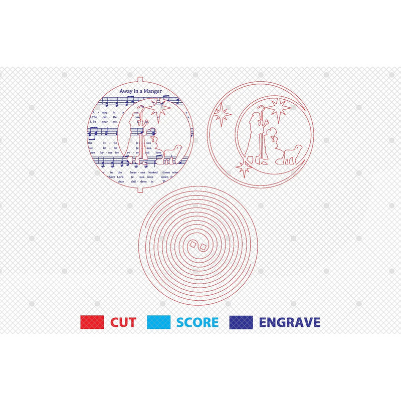 Spiral Nativity Sheet Music Ornament Svg Wooden Round Nativity Scene Hanger Svg Christmas Lyrics Sv 1