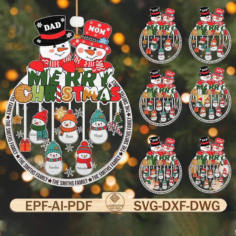 Personalized Christmas Family Ornament SvgFamily Name Ornament Svg Snowman Ornament Svg Funny Chris 0