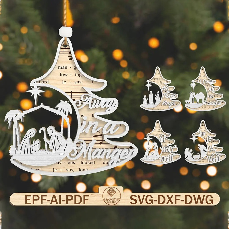 Christmas Music Sheet Ornament Svg Christmas Song Lasercut File Svg Nativity Scene Svg Wooden Chris 0