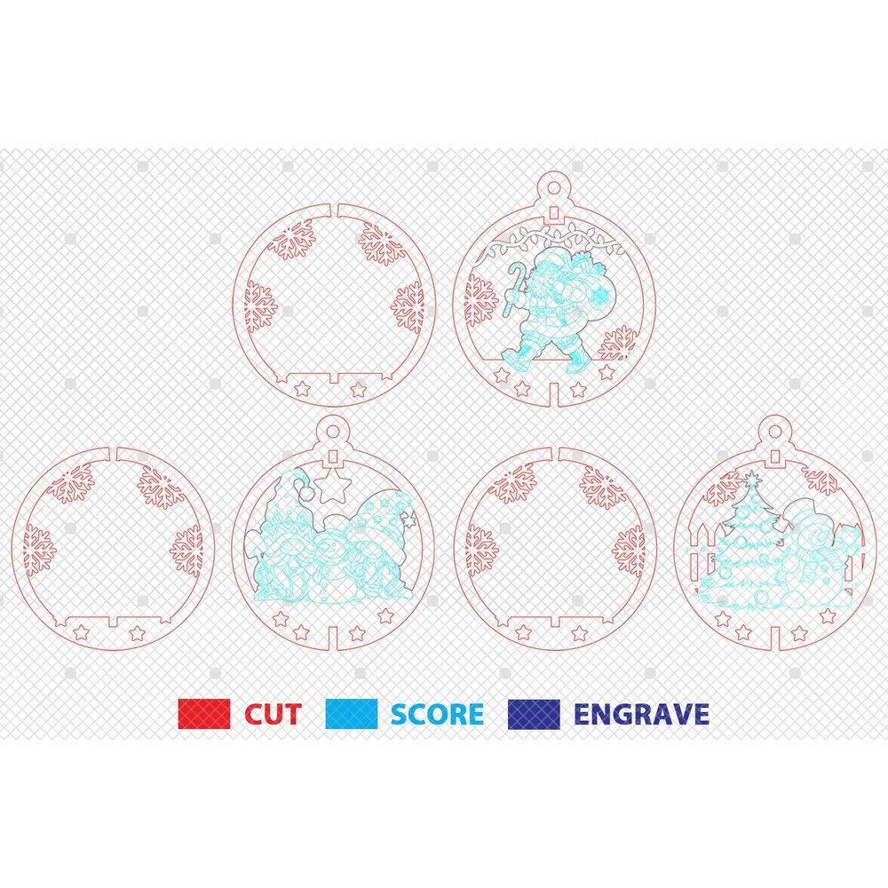 Christmas Ornament Laser Cutfile Svg Ornament Wood Design Svg Santa Claus Svg Gnome Svg Snowman Svg 1
