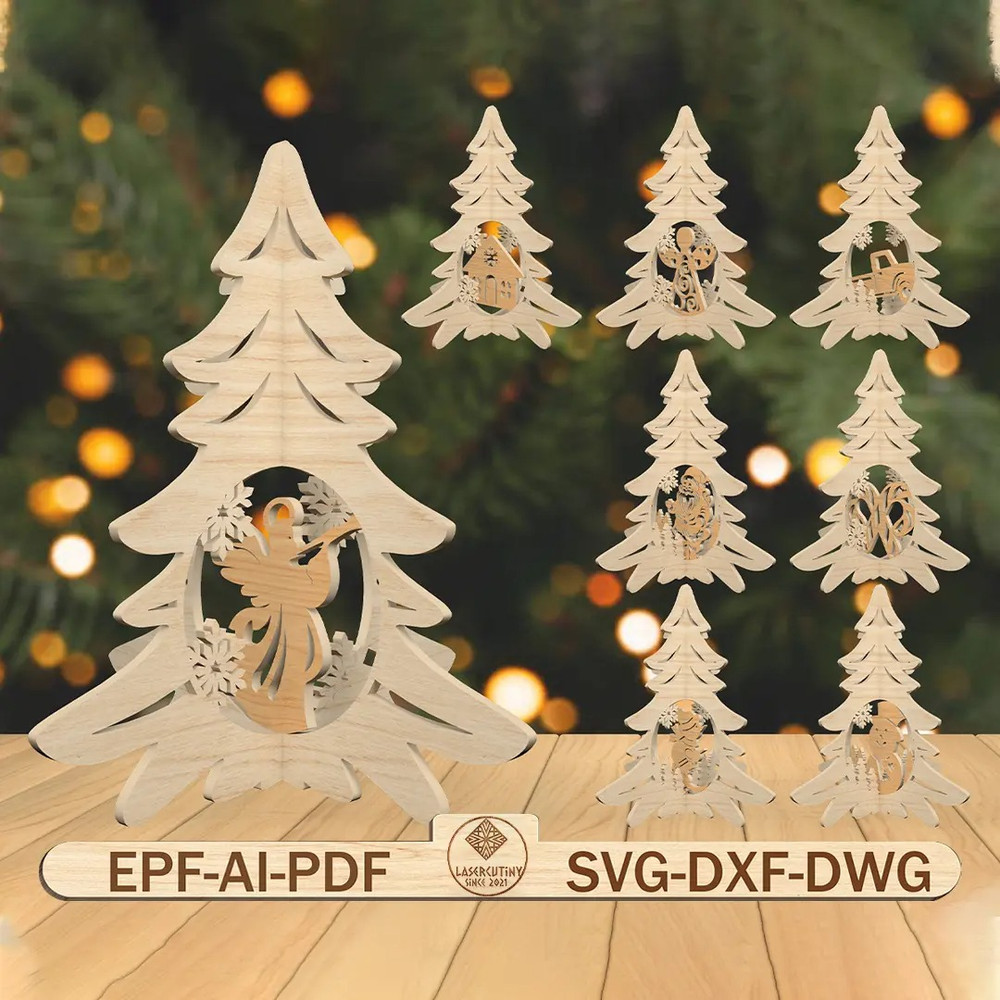 Christrmas 3D Standing Decoration Svg Wooden Christmas Tree Svg Merry Christmas Lasercut File Svg S 0