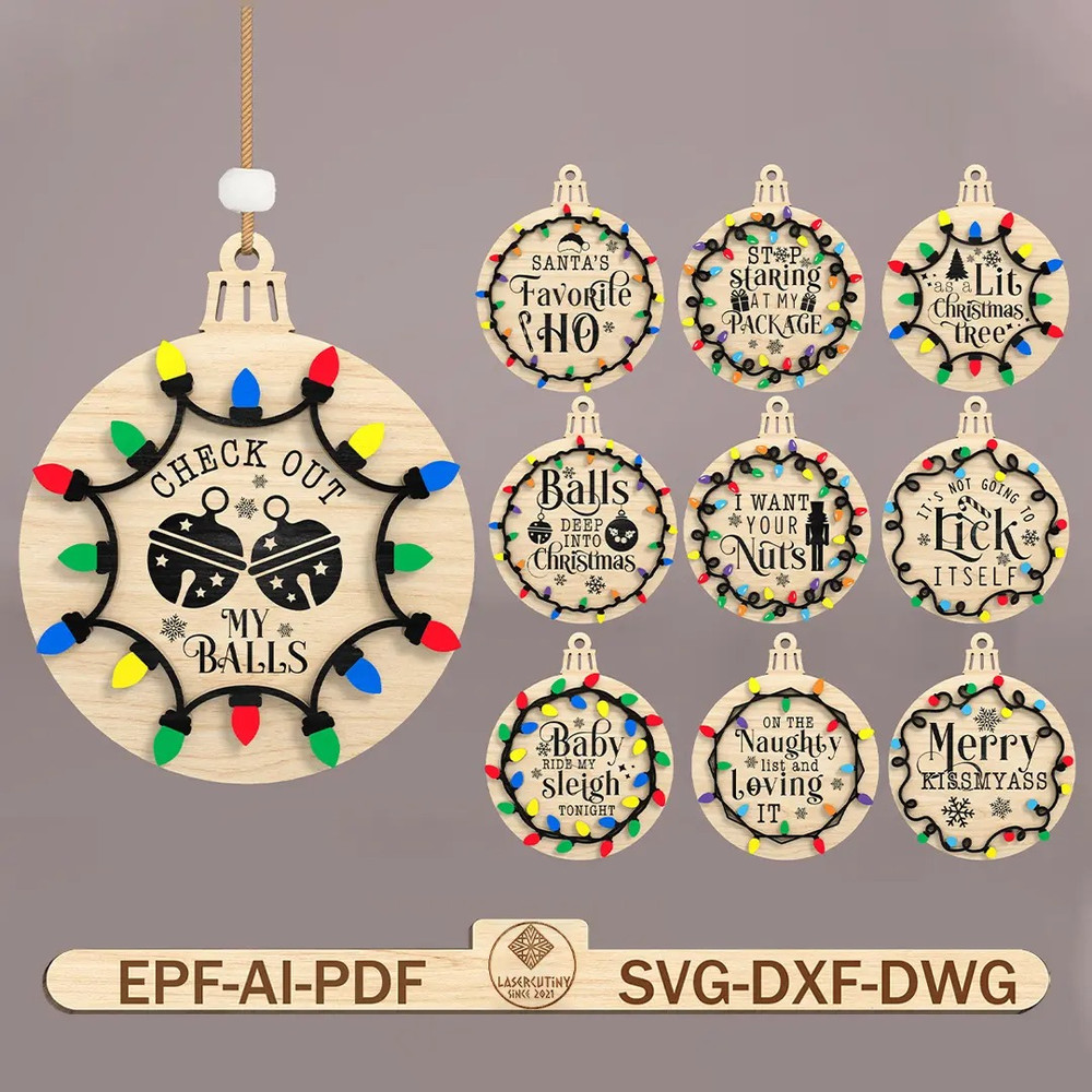 Naughty Christmas Ornament Laser Cut File SvgFunny Christmas Ornament SvgAdult Christmas Ornament S 0