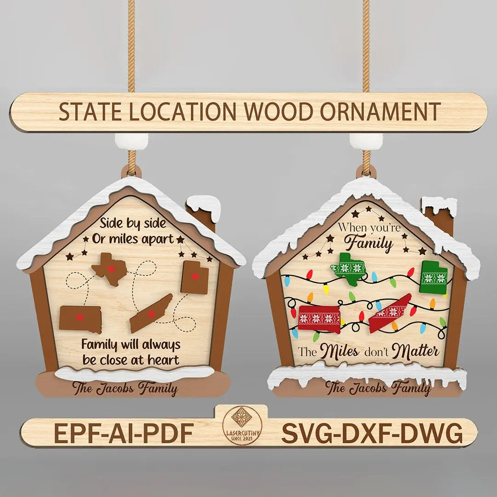 51 State Location Wood Ornament Svg Miles Apart Ornament Cutfile Svg 0