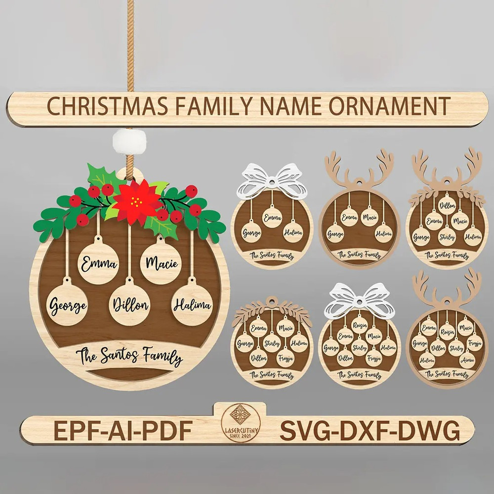 Bundle Christmas Family 39 Name Ornament Svg Personalized Family Name SvgChristmas Ornament Svg 0