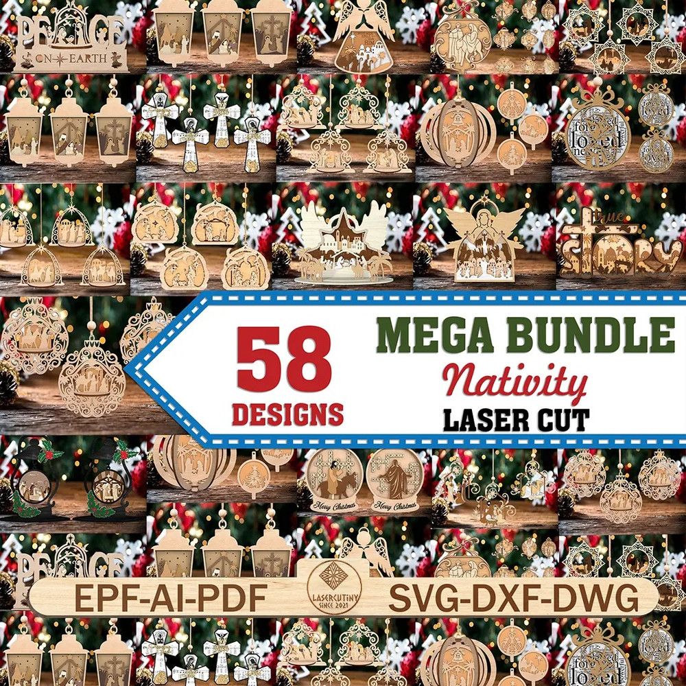 Mega Bundle Nativity Svg Nativity Ornament Lasercut File Svg Wooden Merry Christmas Svg O Holy Fami 0