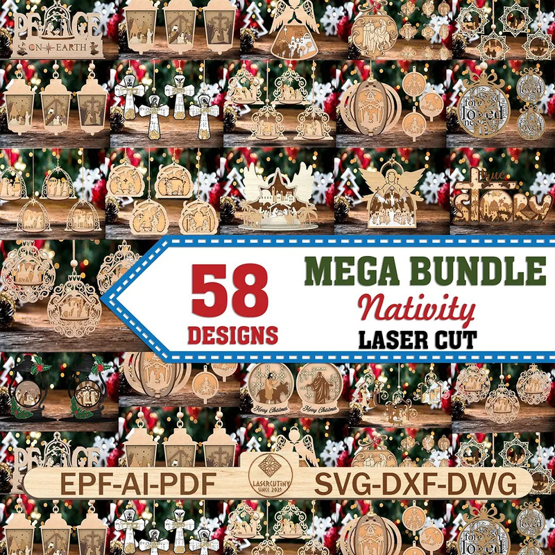Mega Bundle Nativity Svg Nativity Ornament Lasercut File Svg Wooden Merry Christmas Svg O Holy Fami 0