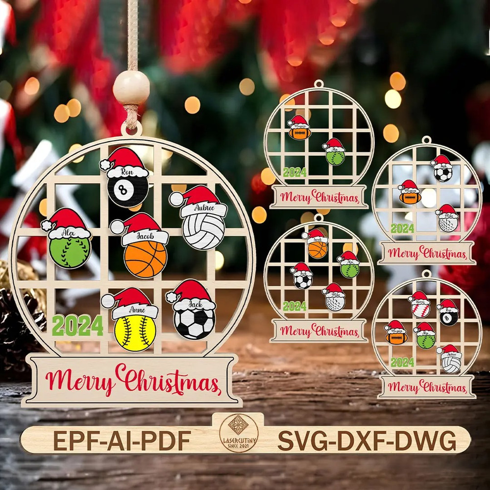 2024 Personalized Sport Ball Type Ornament Svg Customize Name Sport Player Svg Merry Christmas Lase 0