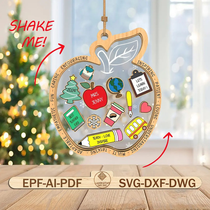 Personalized Teacher Apple Ornament SVG Teacher Ornament Svg4D Shaker Ornament SvgTeacher Life Svg 0