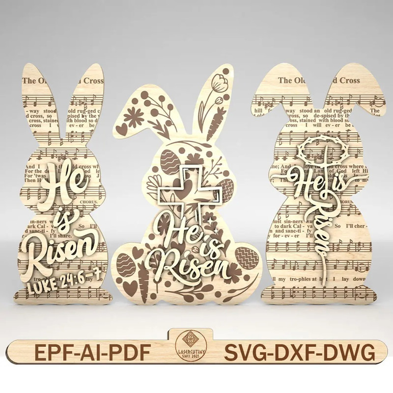 Easter Bunny Decoration Svg Easter Shelf Sitter SVG Easter Day Svg He Is Risen Svg Glowforge Svg Fi 0