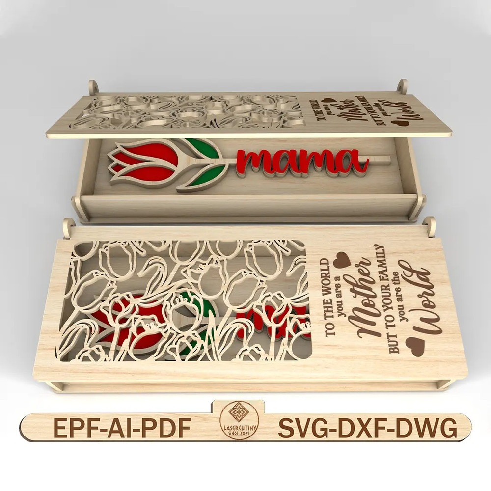 Mothers Day Box Gift With Tulip SVG Wooden Tulip Svg Gift For Mom Mothers Day Svg Mothers Day Gifts 0