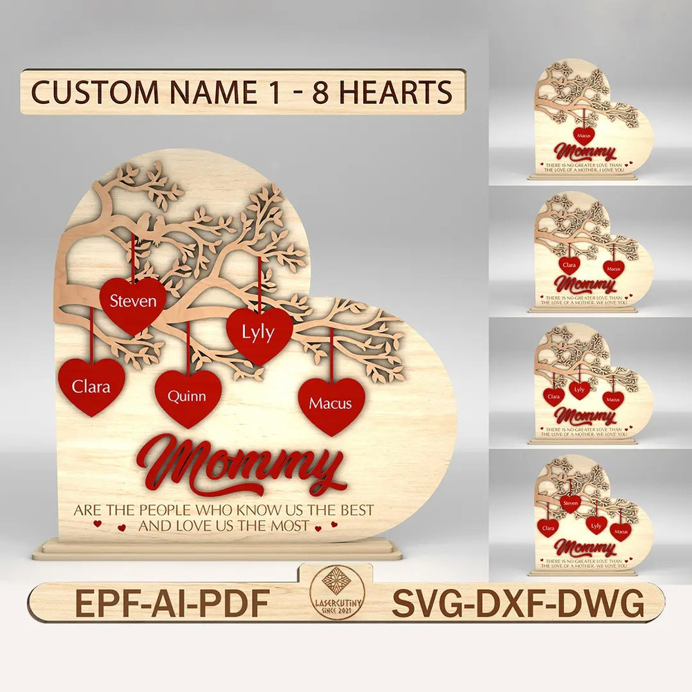 Personalized Family Tree Branch Heart Stand Decor SVGGift For Mom Mothers Day SvgMothers Day Gifts 0