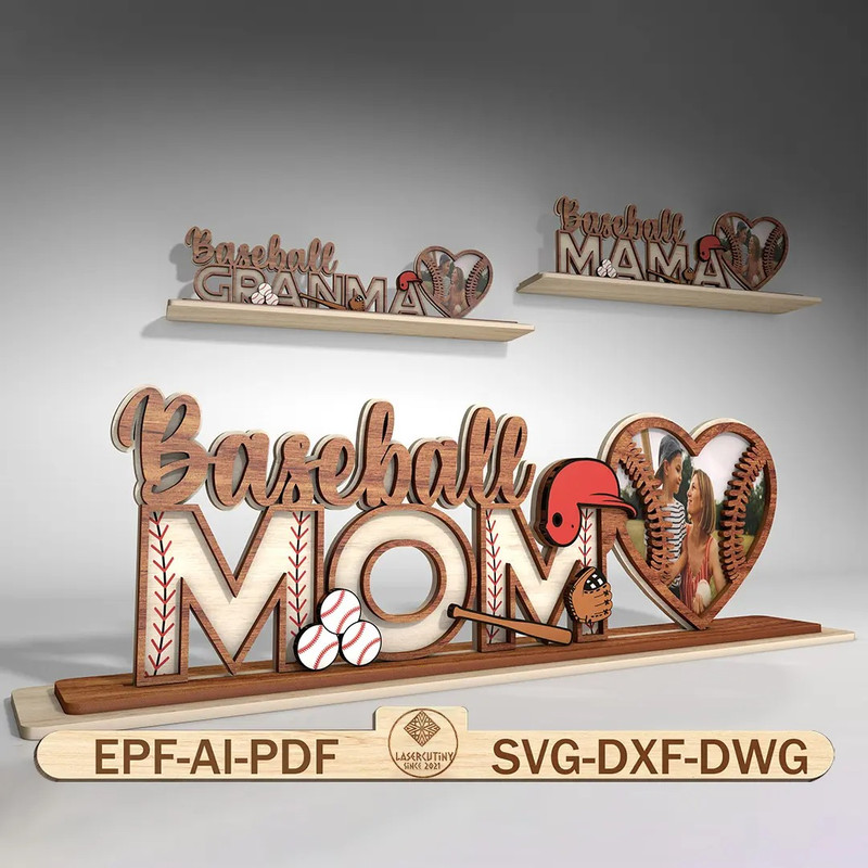 Baseball Mom Text With Heart Shape Photo Frame Stand Decor SVG Gift For Mom Mothers Day Svg 0