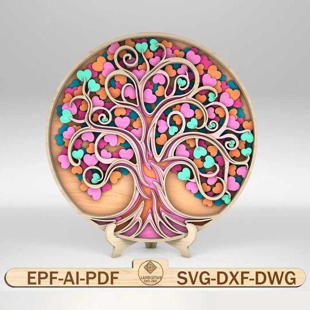 Multilayer Love Hearts Tree 3D Mandala Svg 3D Layered Mandala Svg Files For Cricut Or CNC Router Gl 0