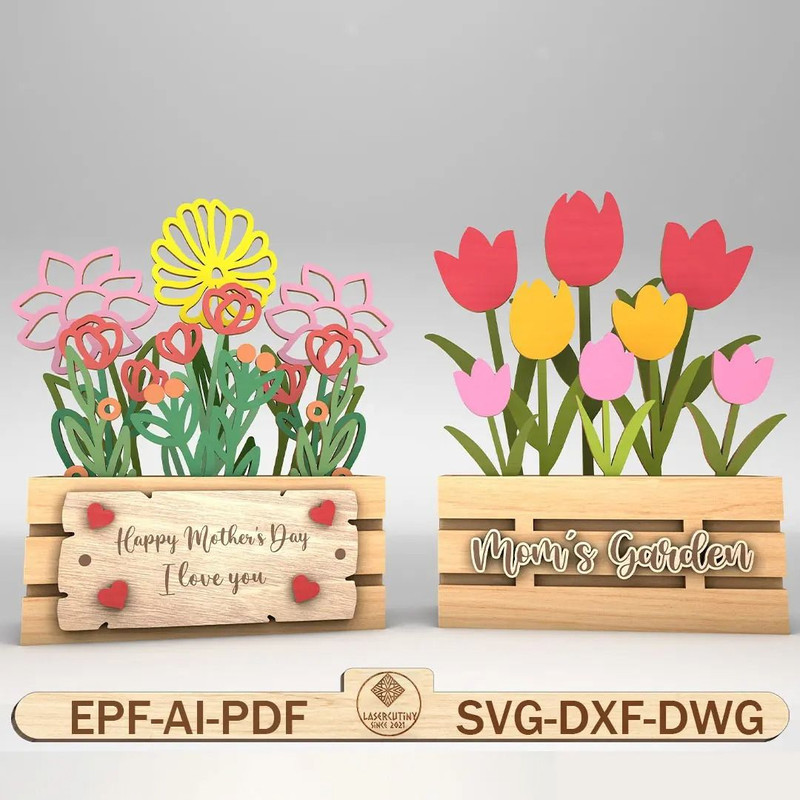 Mothers Day Flower Box Laser Cut SVG Tulip Box SvgWildflower Box SvgGift For MomMothers Day Gift Sv 0